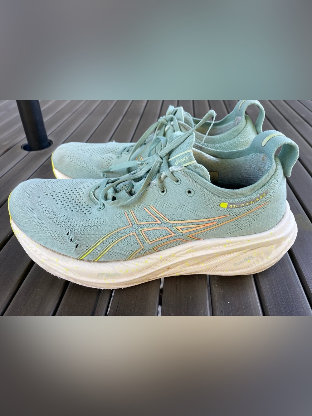 Asics Women's Mint Green Lace-Up Running Sneakers with Pale Yellow Accents